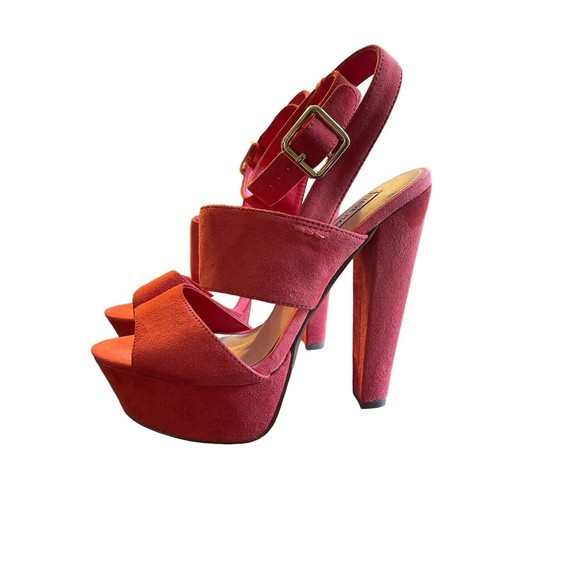 Steve Madden Dezzzy Suede Platform Open Toe Sandal‎ Color Red Orange Size 7.5 - Picture 1 of 9